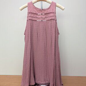 O'Neill Mauve Pink Linen Blend Sleeveless Tank Top Ladder Lace Detail High Neck